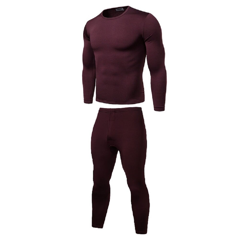 Thermal Underwear Sets For Men Winter Thermal Underwear Long Ultra-Soft Fleece Lined Mens Thick Clothing Solid: Burgundy / XXL