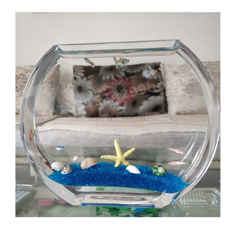 25cm Simple Round Peach Blossom Transparent Glass Fish Tank Gold Fish Tank Flat Round Mini Aquarium Fish Aquarium: Default Title