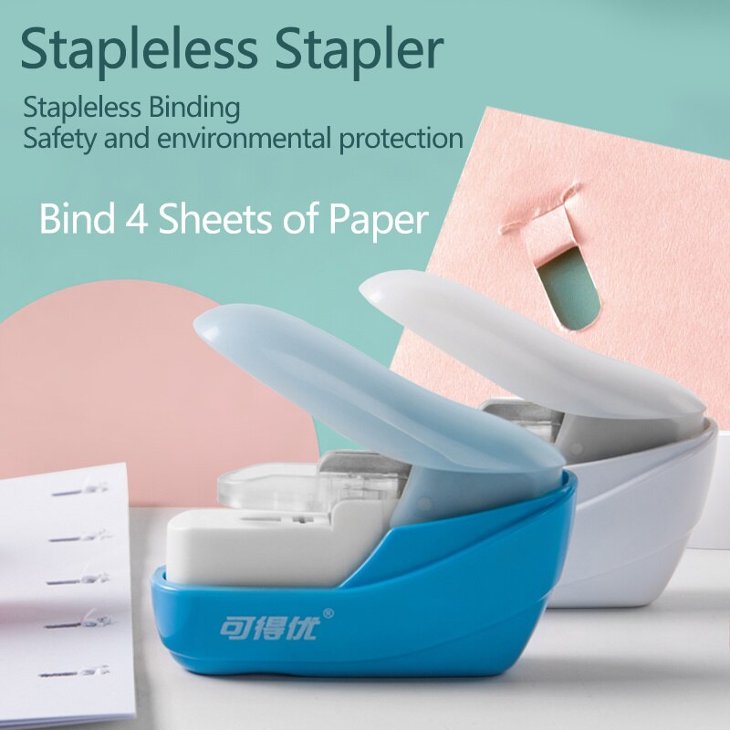 Machine Handheld Nietje Kleur Stapleless Papier Nietje Machine Veiligheid Mini Nietmachine Zonder Nietjes 4 Vel Capaciteit Diy Binding