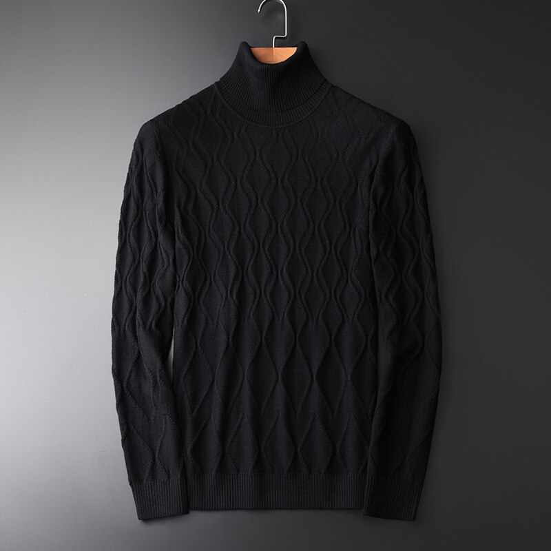 Suéter de cuello alto de invierno Para Hombre, Slim Fit negro con personalidad de diamante, de entramado, Chompas Para Hombre, jerséis Para Hombre