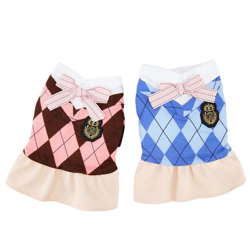 Dog Cat clothes Preppy Style bow plaid parkas Pet Puppy Winter Warm Clothes Apperal for Dogs Cats
