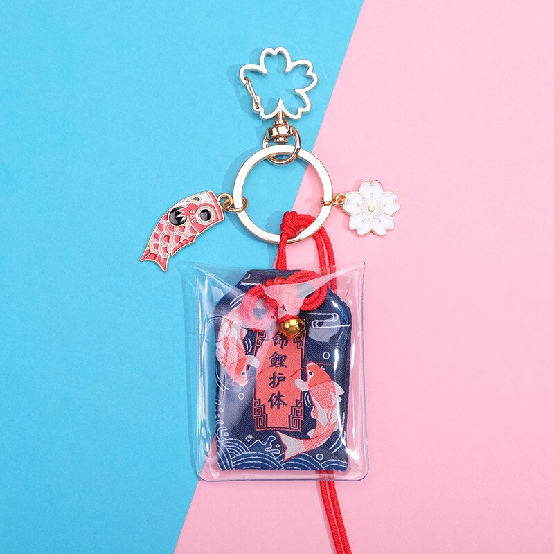 Japanese Culture Cherry Blossoms Pray Fortune Beauty Health Safe Wealth Bag Pendant Keychain Mascot Best Wish Family Friend: well and lucky