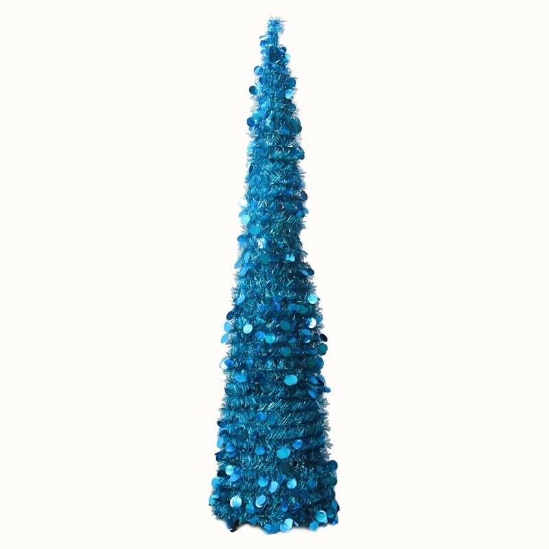 Christmas Trees 5 Foot Artificial Tinsel Xmas Tree Multicolored Pencil Sequin: Blue