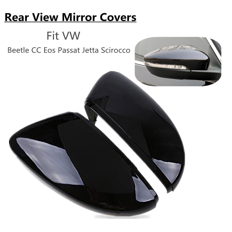 Pair Door Wing Gloss black Side Rearview Mirror Cover Cap For VW Beetle CC Eos Passat Jetta Scirocco