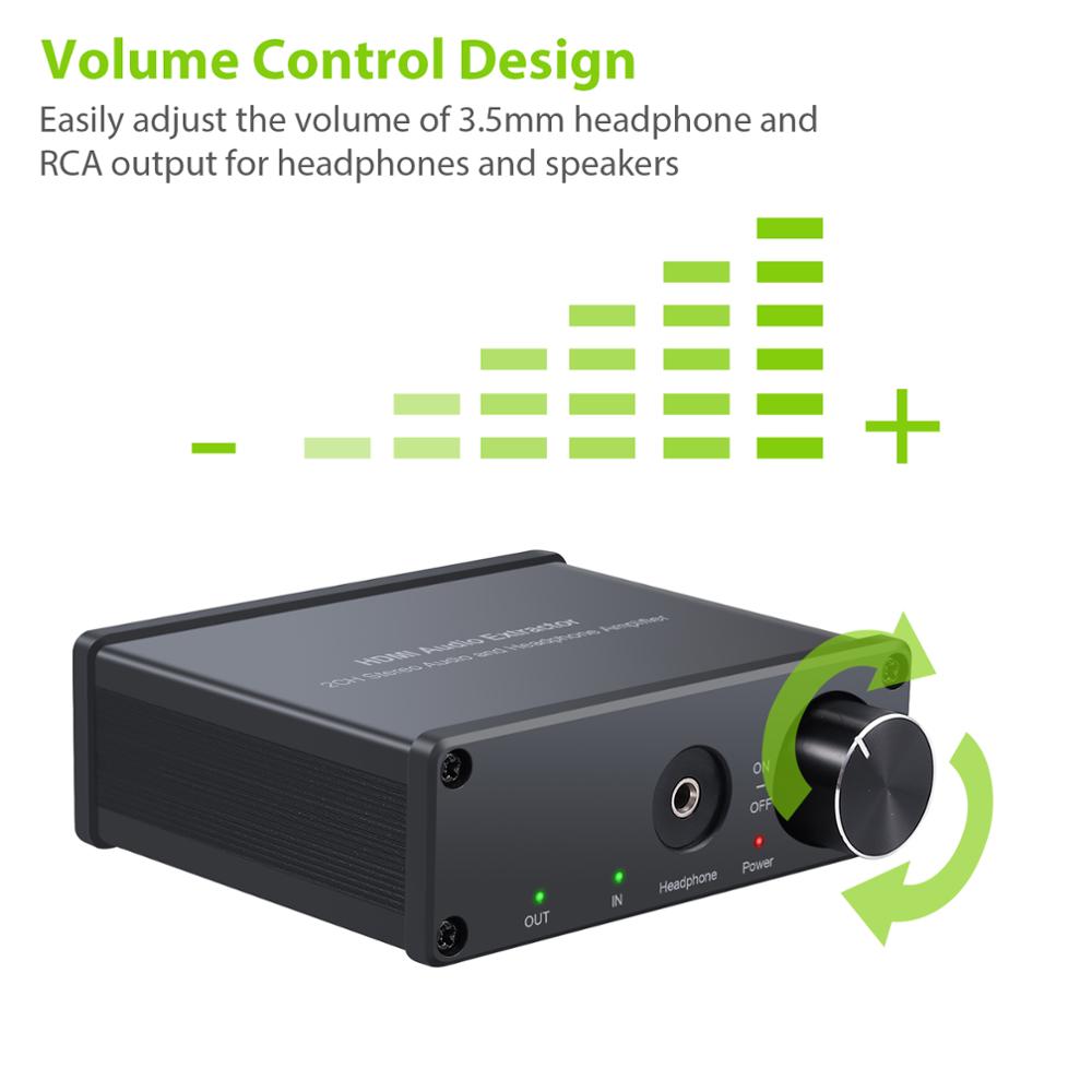 Esynic Hdmi Audio Extractor Met Volumeregeling Hdmi + Rca 3.5 Mm Stereo Converter Hoofdtelefoon Versterker Splitter Adapter 4K 3D