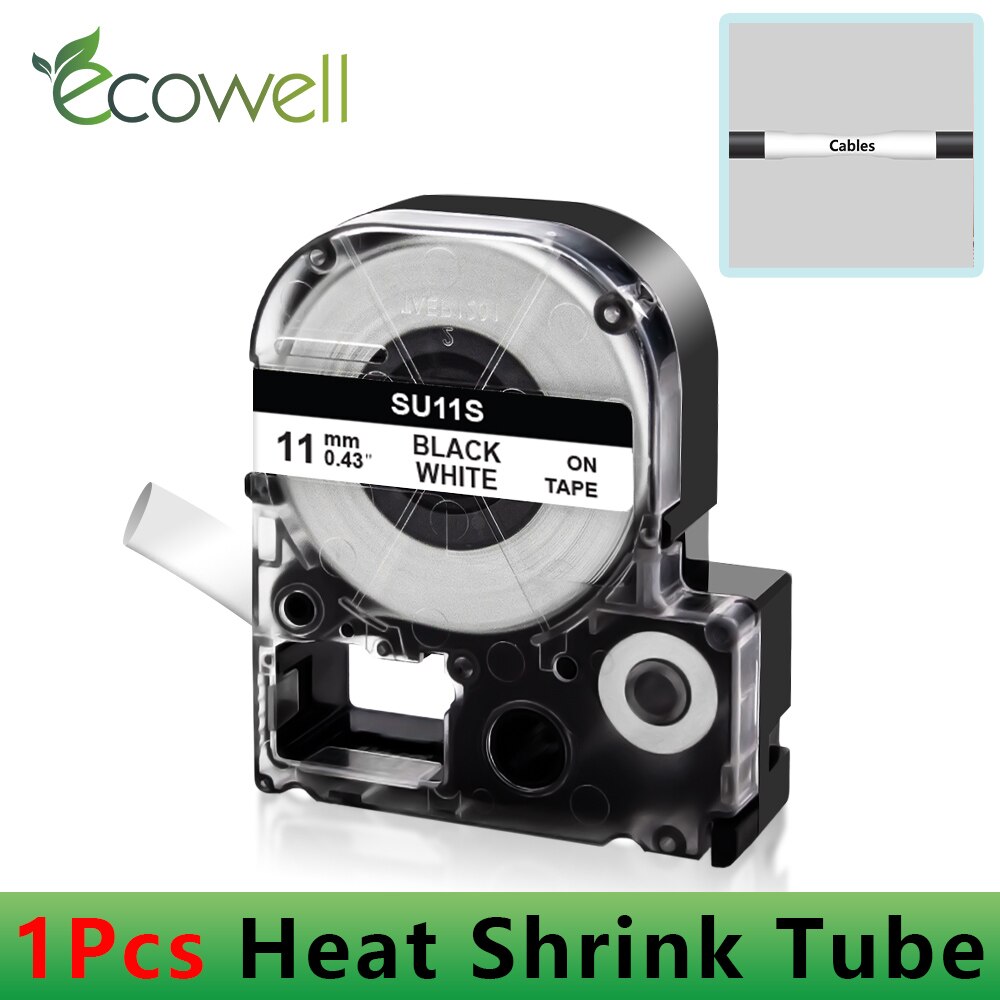 Ecowell LK-4WBA5/LK-4YBA5 Φ5mm/9mm Φ11mm/18mm Weiß Etikett Kompatibel für Epson KingJim SU5S SU5Y SU11S SU11Y Schrumpf Rohre: 18mm Schwarz an Weiß