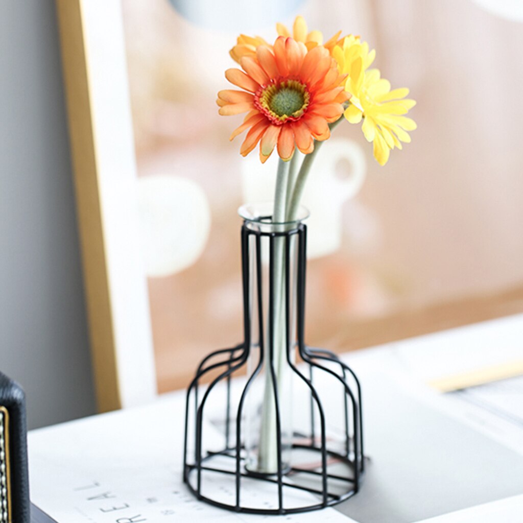 Glazen Reageerbuis Vazen Met Metalen Vaas Houder Frame Europa Ambachten Ornament