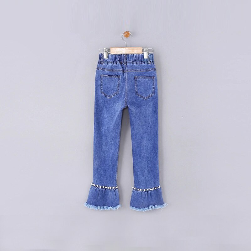 2-12Y frędzle dżinsy dzwony dziewczyny wiosna spodnie na jesień dżinsy dziecięce moda szczupły spodnie dla dzieci CUHK spodnie dziecięce spodnie migotać