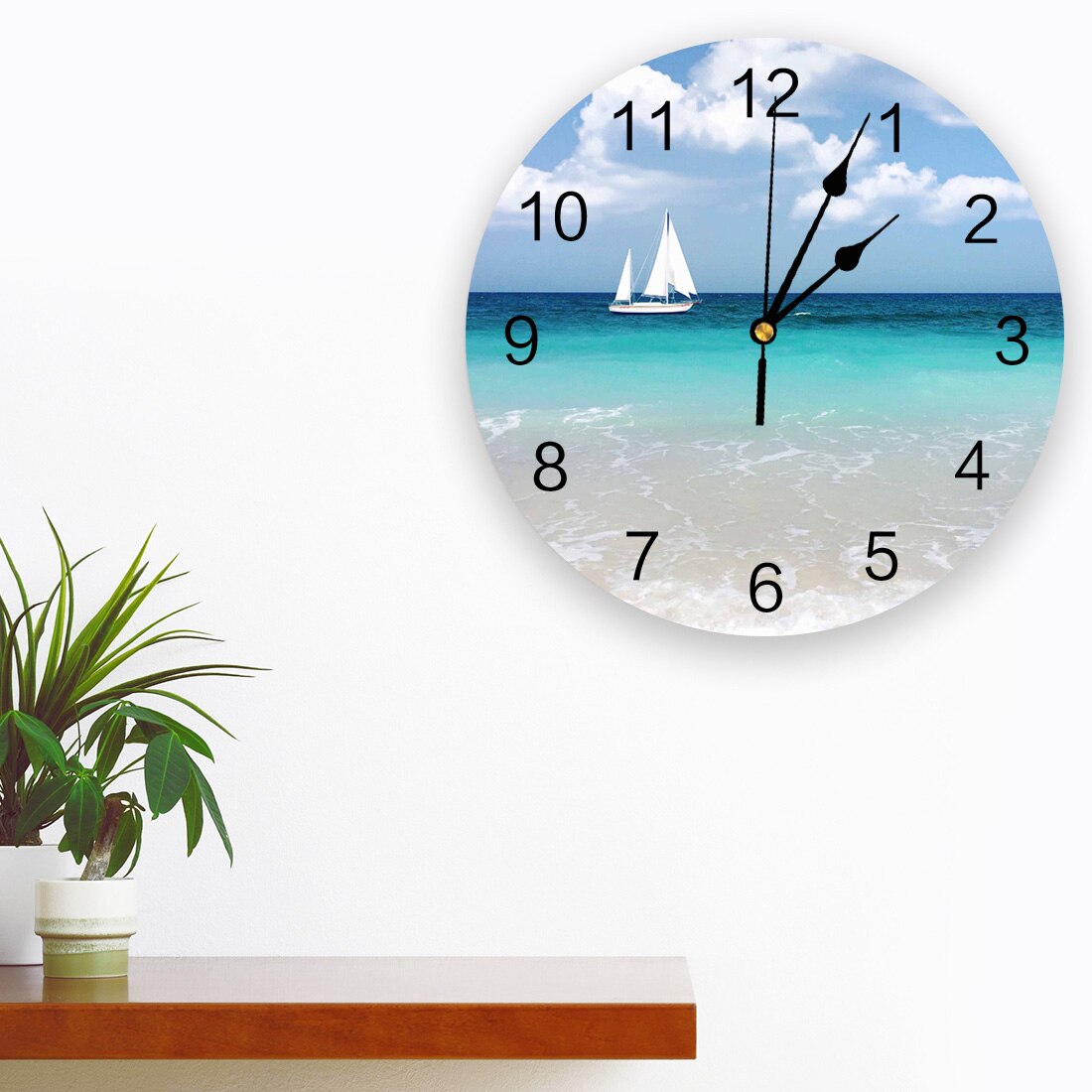 Sea Beach Sailing CloudsWall Clock Home Decor Bedroom Silent Wall Digital Clock Wall Clock Modern