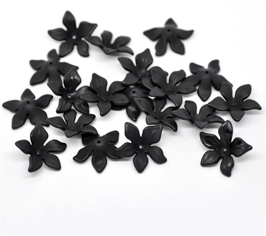 DoreenBeads 80Pcs Black Flower Frosted Acrylic Beads 28x7mm(B14821), yiwu