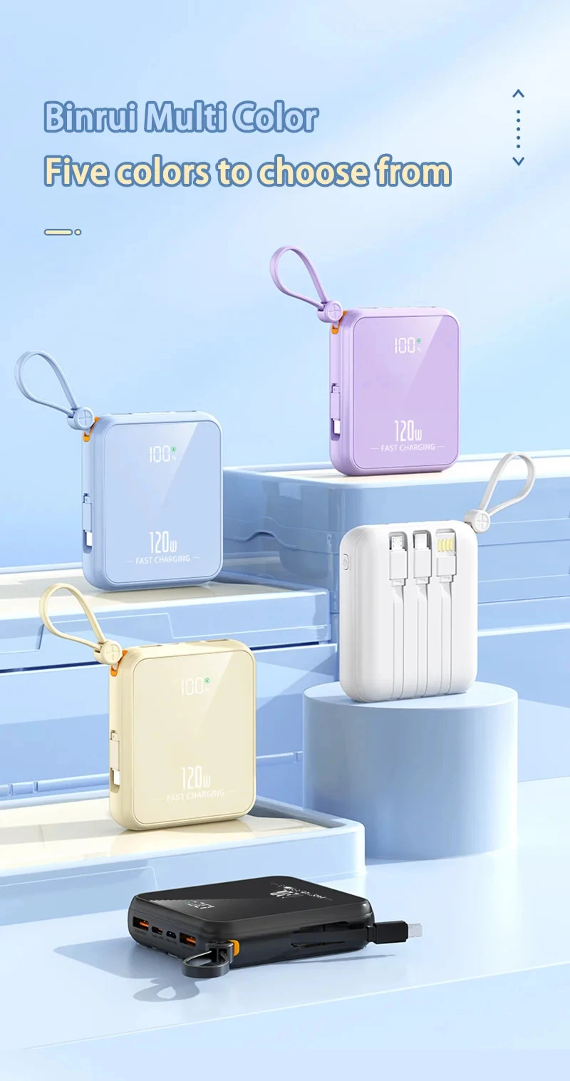 50000mah 120W Outdoor Portable Powerbank Fast Charging PD20W Power Bank Mini Compact Battery Charger Comes With Four Wire