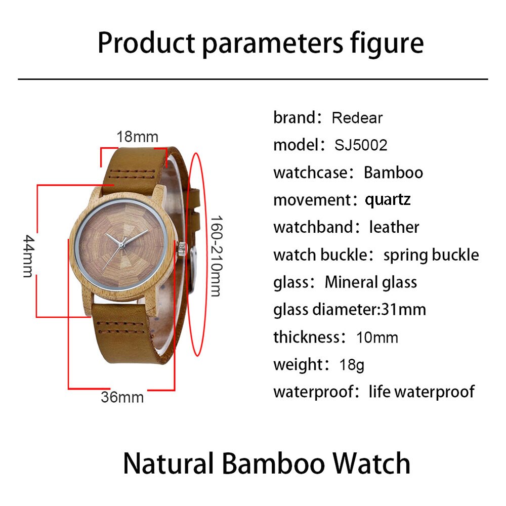 Dameshorloge van bamboehout met leren band, analoog kwarts, lichtgewicht casual horloges, set voor liefhebbers van polshorloges