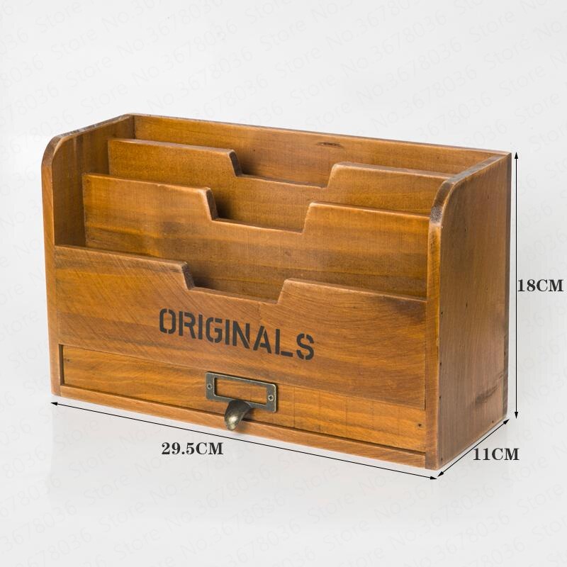 Solid wood retro storage cabinet newspaper books magazine box newspaper rack folder with drawer