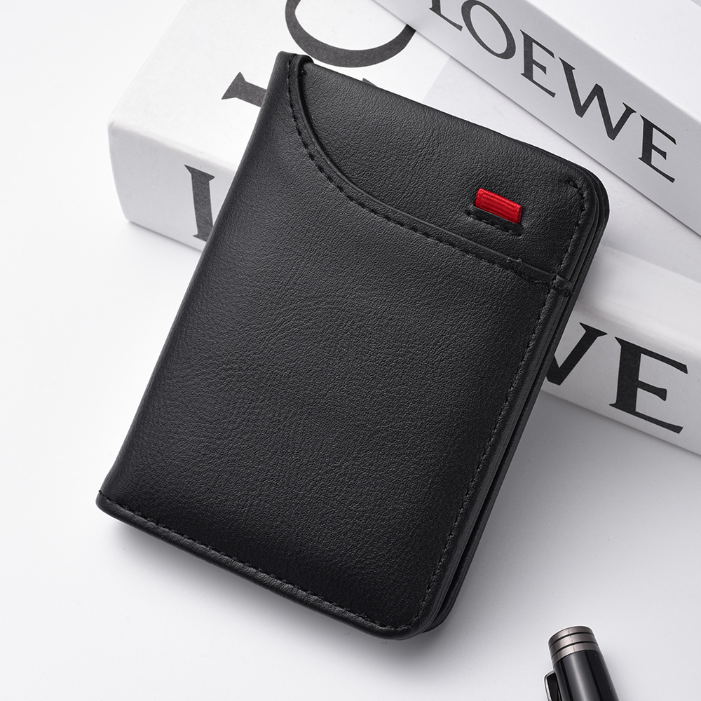 Mini portefeuille Ultra-fin en cuir PU souple pour hommes, 1 pièce, porte-cartes de crédit, court et Vertical, de: Noir & rouge