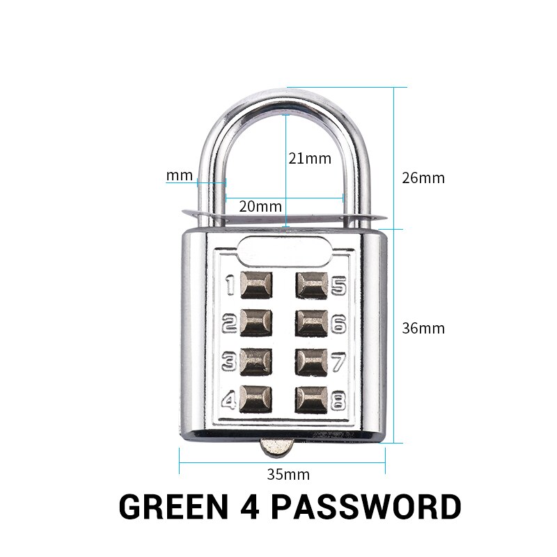 1Pcs Zinc alloy Password Padlock Mechanical Cipher Lock Waterproof Padlock Suitcase Combination Lock Blindman Keyed Padlock: Silver  4 Password