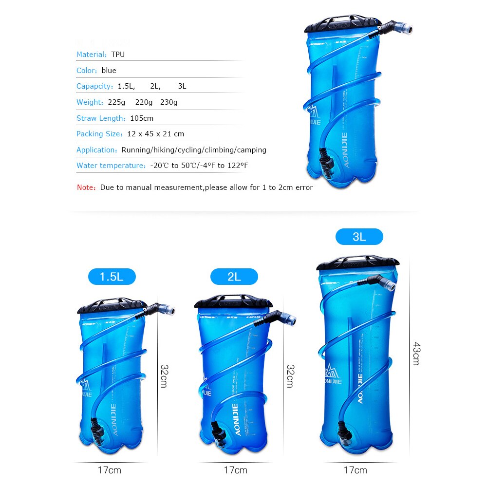 Aonijie SD16 1.5L/2L/3L Zachte Reservoir Waterzak Water Bag Hydratatie Pack Drinken Running Fietsen Marathon Voor rugzak