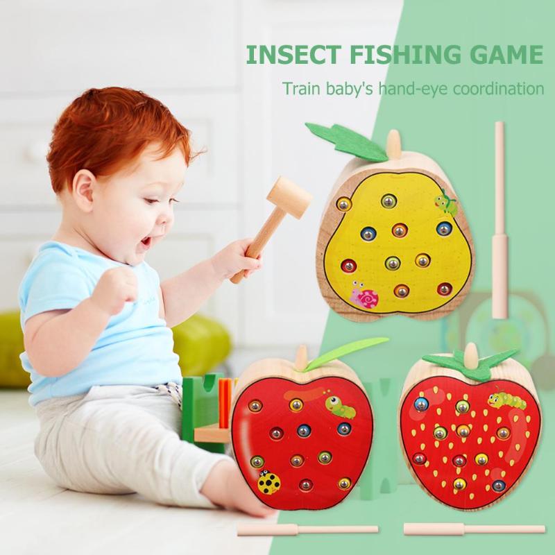 Vroegschoolse Educatie Vangen Worm Game Fruit Vorm Cognitieve Vissen Speelgoed Draagbare 3D Puzzels Puzzel Magnetische Vangst Insecten