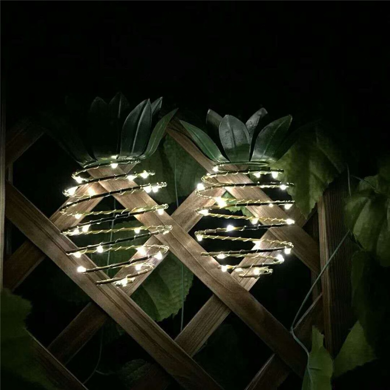 Solar havelys ananas form udendørs solenergi hængelys vandtæt væglampe fe natlys jerntråd kunst boligindretning