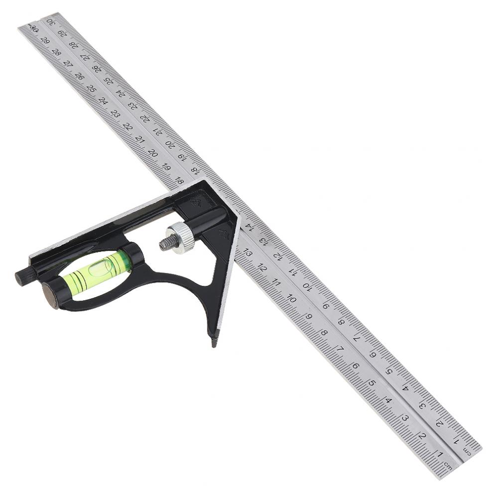 12 Inch Adjustable Stainless Steel Combination Angle Ruler 45 / 90 Degree With Bubble Level Multi-functional Measuring Tools