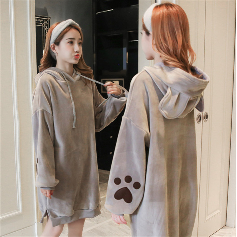 Maternity Velvet Hoodies Tops Rabbit Hooded velvet sweater Dress Autumn Winter Pregnancy Clothes Coat Hoodie For Pregnant Women