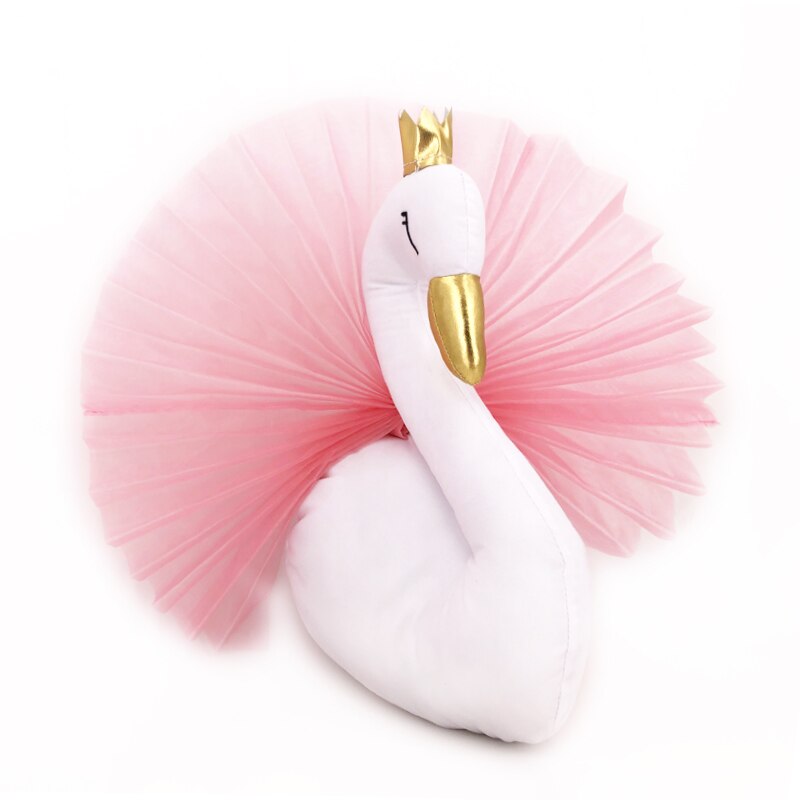 Corona dorada 3D de cisne, bonito arte de pared colgante, muñeco de cisne de niña, juguete de peluche, cabeza de Animal, decoración de pared para habitación de niños, de cumpleaños y boda