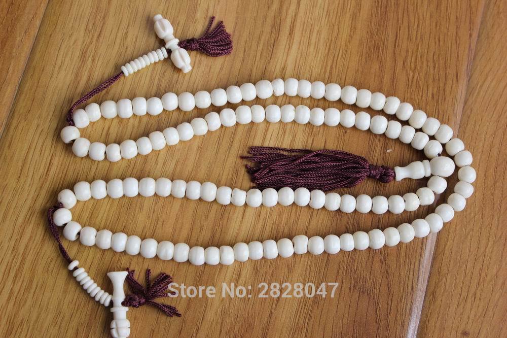 ML140 Ethnic Tibetan 108 Beads White Yak Bone Rosary 8mm Tibet Buddhist Bone Prayer Beads Mala Necklace Bracelets