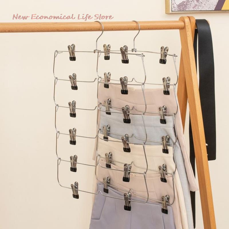 4/6-Tier Skirt Pants Shorts Hangers with Adjustable Clips Space Saving No Slip 12 Clips Clothing Storage Metal Skirt Rack