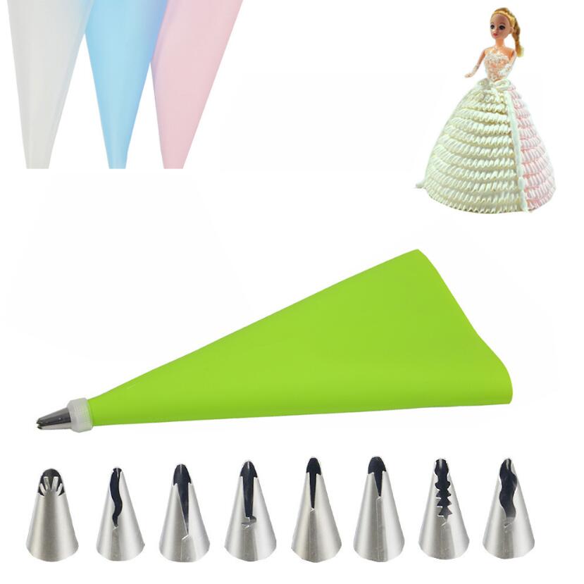 10 Stks/set Wedding Cake Decorating Icing Rvs Russische Nozzles Rok Taart Nozzles Piping Tips Gebak Siliconen Cake Zakken