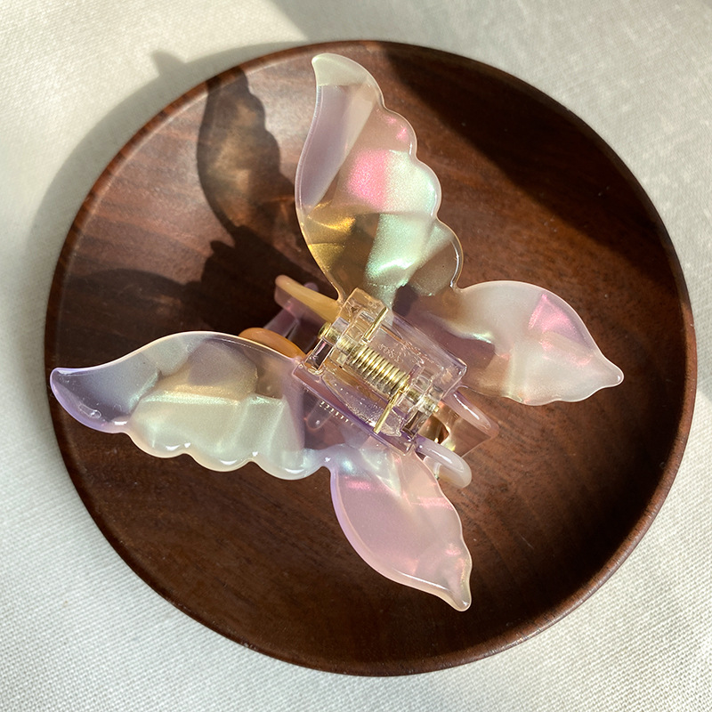 1 pieza Súper Hada estilo colorido mariposa Clip de pelo sirena Ji Grab Clip accesorios para el cabello disco agarre de pelo Clip de acetato: Rosa