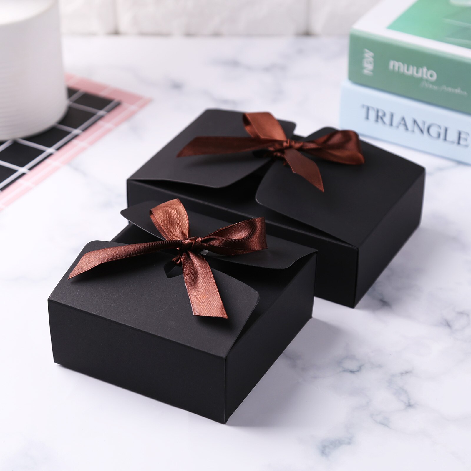 10pcs Box Kraft Paper Packing Box Candy Chocolate Cookies Bag Birthday Decor Foldable Presents Package Wrap Organizer
