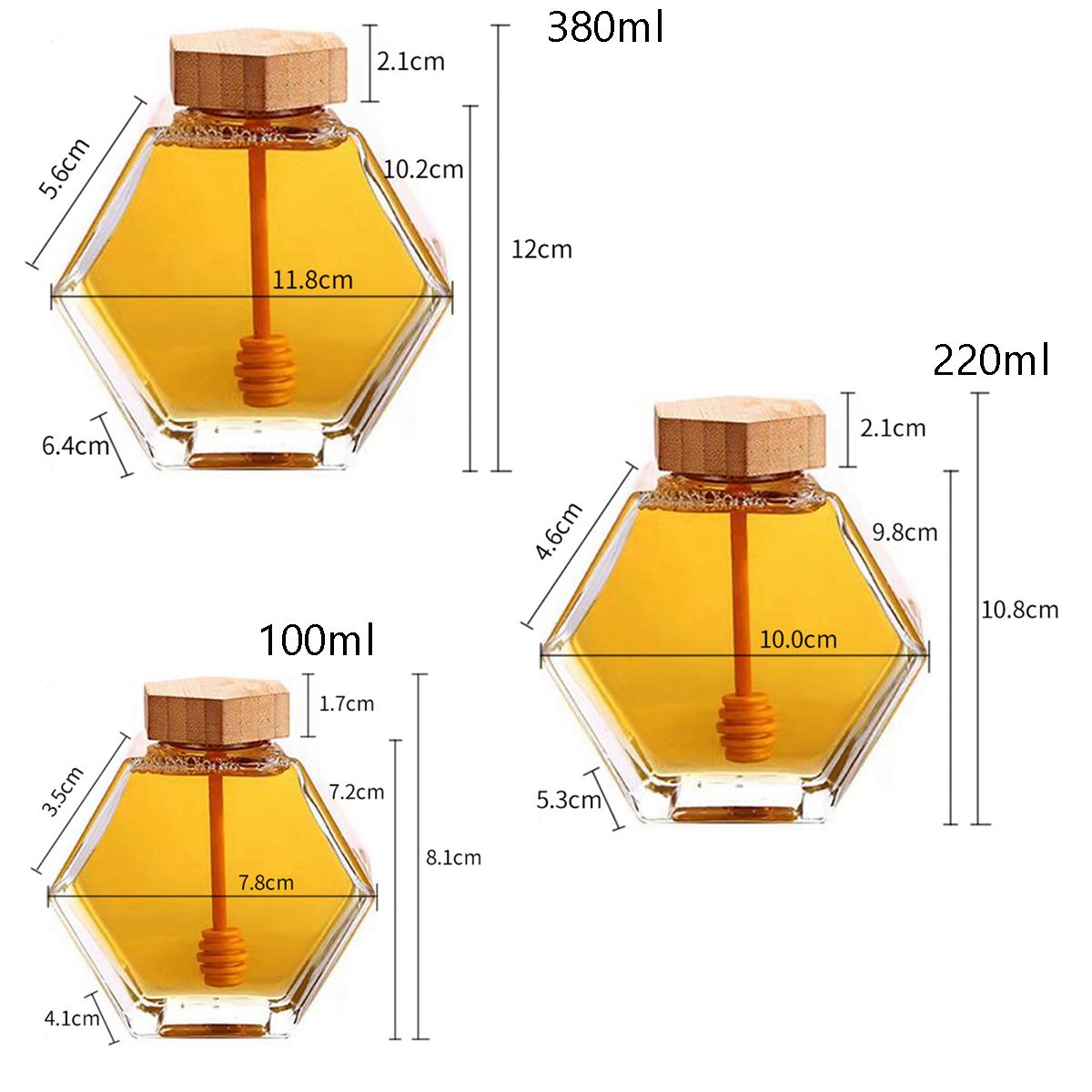 Glass Honey Bottle Hexagonal Transparent with Cork Lid Wooden Stirring Rod Mini Honey Jar for Party Favors