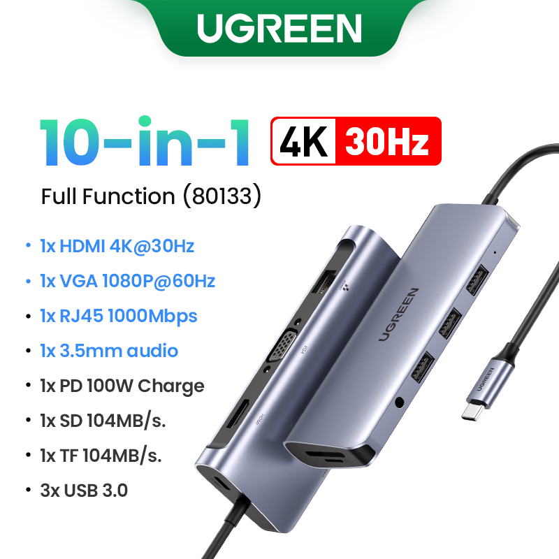 UGREEN Dual HDMI HUB USB 8K HDMI Adapter 10 W 1 Splitter z RJ45 USB 3.0 PD 100W stacji dokującej do macbooka Pro Air M2 M1 USB C HUB: Czekolada
