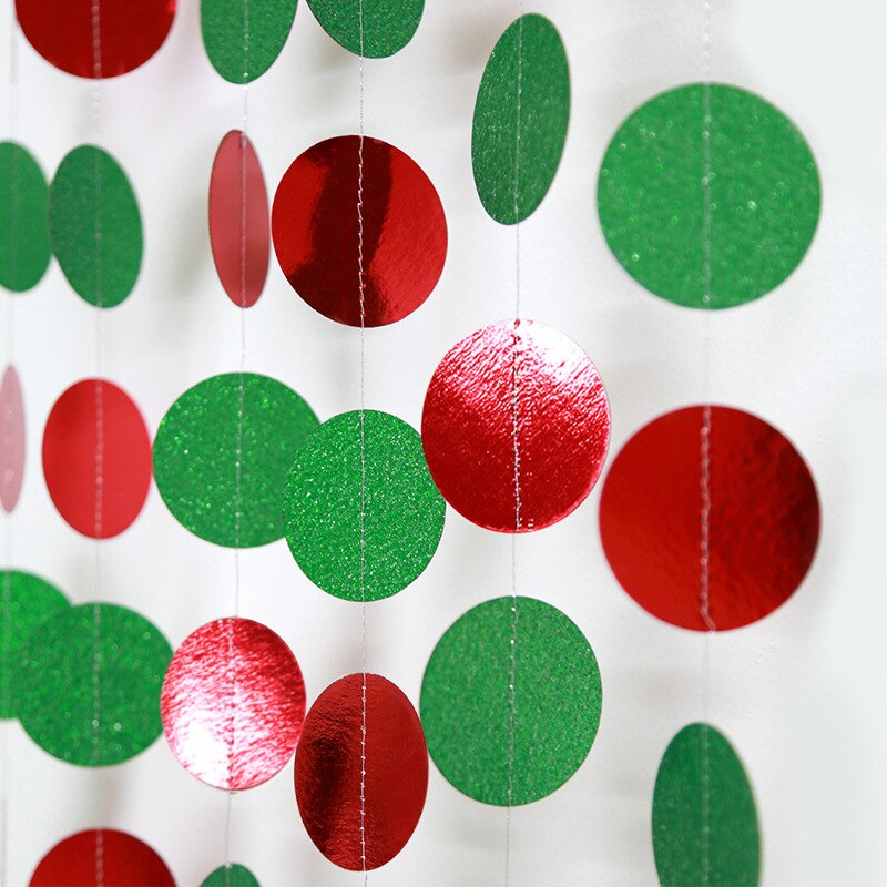 1 sæt rød grøn palæ runde cirkel stjerne papir krans jul hængende flag banner juletræ ornament dekoration forsyninger: S01 rød grøn cirkel