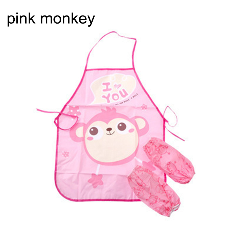 Delantales de alimentación a prueba de agua para niños, traje de comida para bebidas, delantal para niños, Baberos para bebés, accesorios portátiles de dibujos animados, 1 Juego: pink monkey