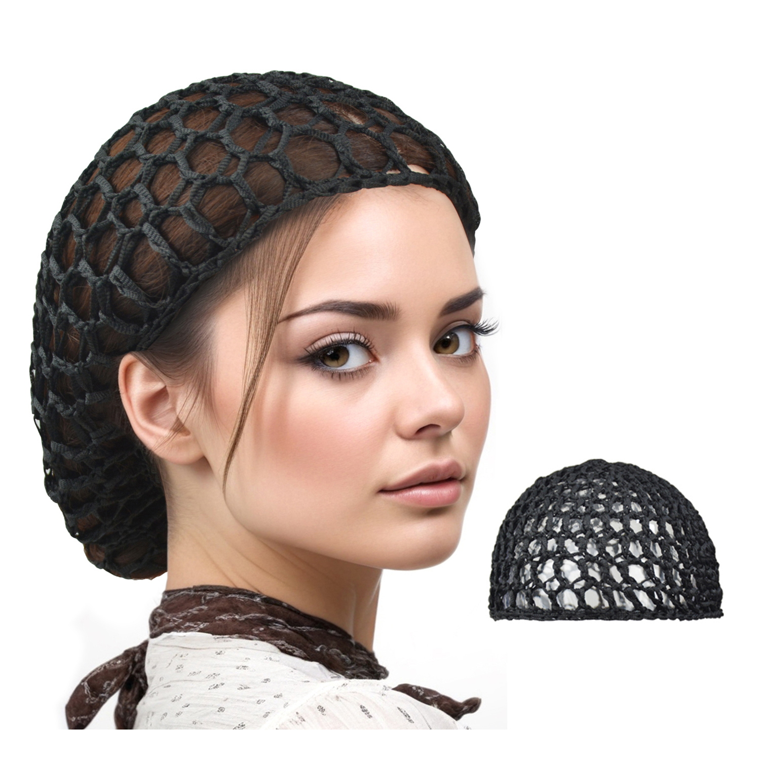 1 unidad de redecilla para el pelo de ganchillo, redecilla tejida de malla de rayón, envoltura para el pelo para mujer, redes para el pelo para dormir de ganchillo negras