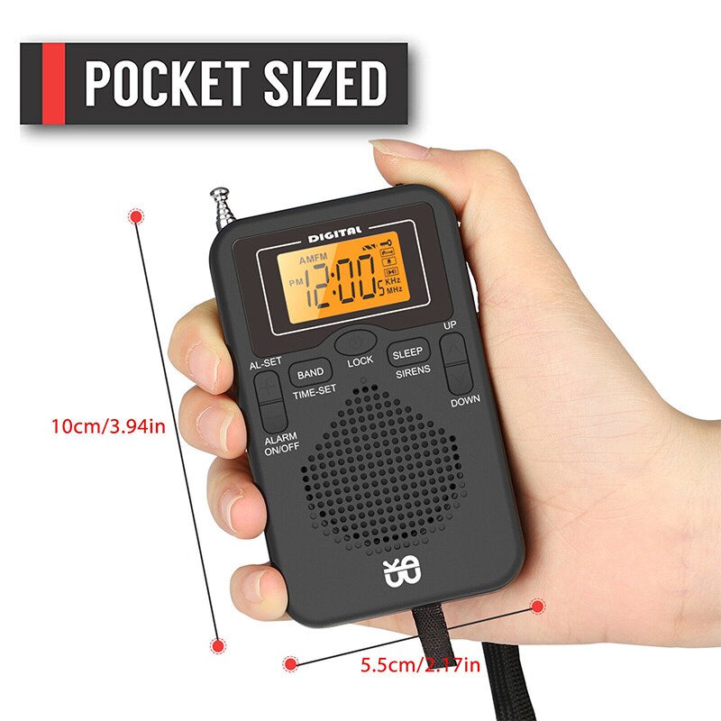 Draagbare Am Fm Mini Radio Luidspreker Met 3.5Mm Koptelefoon Aansluiting Led Display Wekker Pocket Radio Speaker Outdoor Emergency
