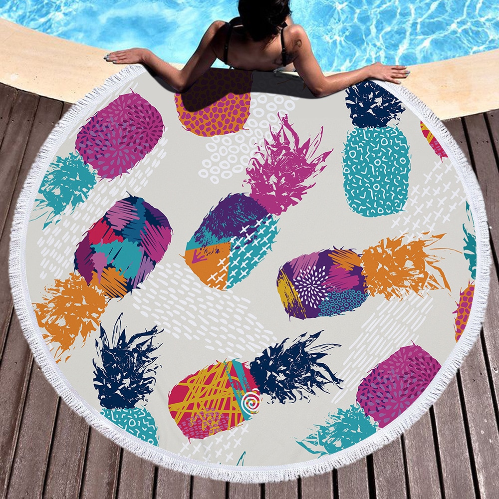 Serviette De Plage ronde en microfibre | Feuilles d'ananas, Selva chiffon éponge imprimé, avec pompon, tapis De Yoga