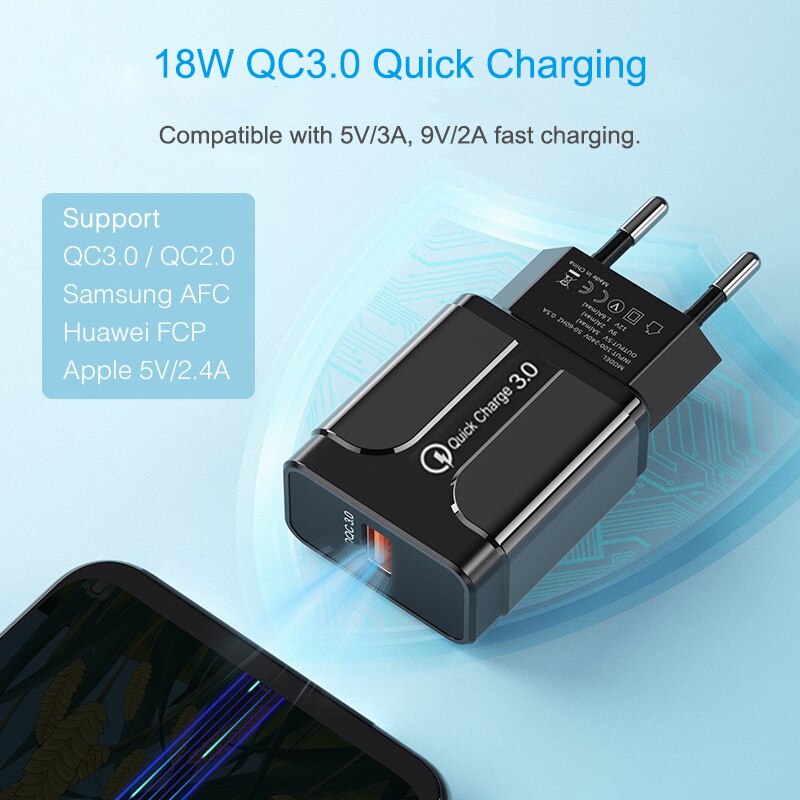 Orendil-cargador USB de carga rápida 3A para teléfono móvil, adaptador de carga rápida de 18W para tabletas, para Huawei, QC3.0, Samsung y Xiaomi