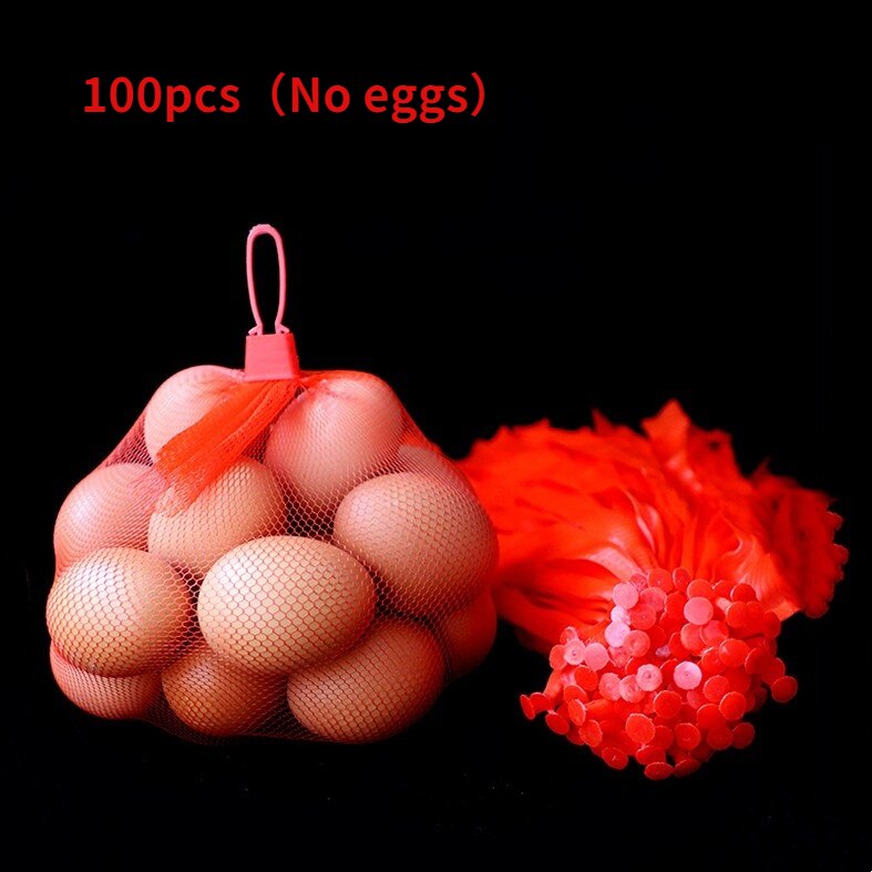 100 Uds de plástico bolsas de malla red bolsa de embalaje de alimentos con hebillas reutilizable para fruta vegetal huevo loco juguetes organizador de almacenamiento hogareño: Rojo / 35cm