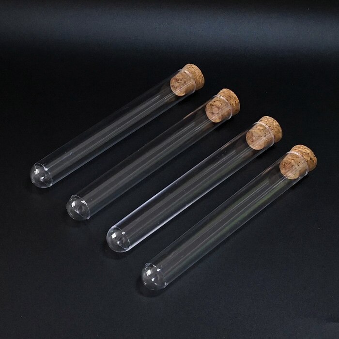 20pcs/lot 20x150mm rigid plastic test tube with cork Stopper round bottom container for school laboratory