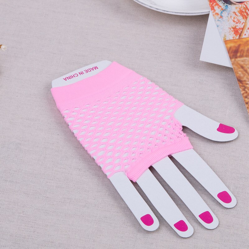 Korte mesh visnet handschoenen sexy vingerloze gothic vrijgezellenfeest punk disco dans kostuum zwarte kleur cosplay handschoenen goedkoop: Roze
