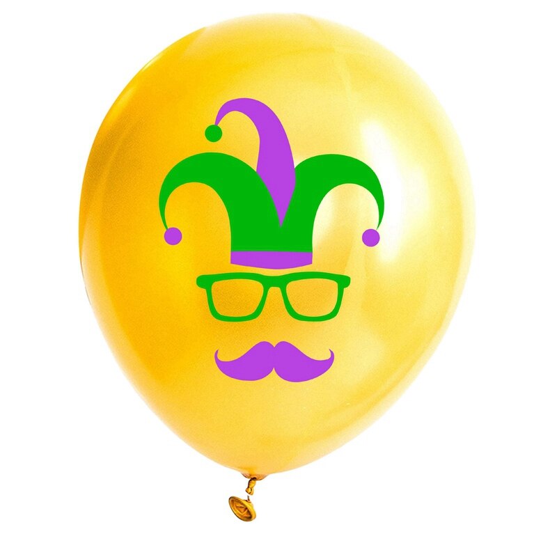 MARDI GRAS Carnival Theme Birthday Party Decoration Cake Topper Banner PVC Spiral Pendant Latex Balloon Supplies: 10pcs gold