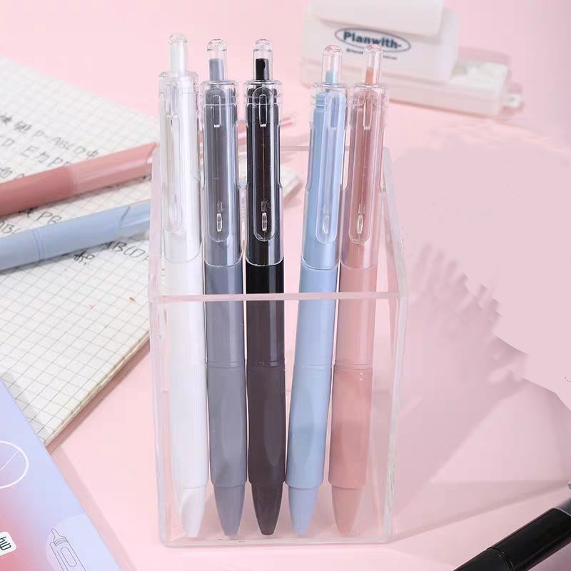 Paquete de 5 bolígrafos de clic recargables negros de alta estética de 0,5 mm para uso en estudio y oficina