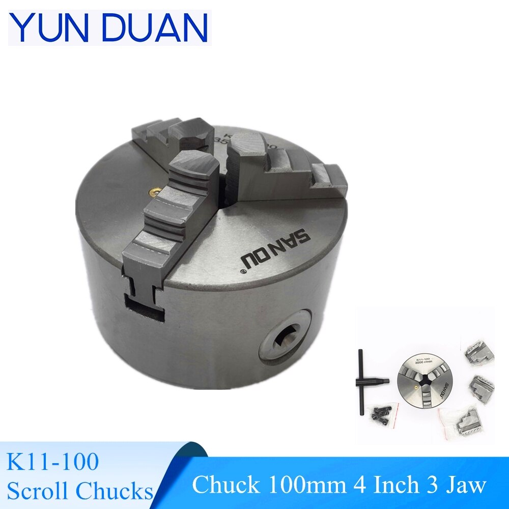 SANOU K11-100 Chuck 100mm 4 Inch 3 Jaw Self Centering Lathe Chuck Metal Scroll Chucks for Drilling Milling Machine lathe chuck