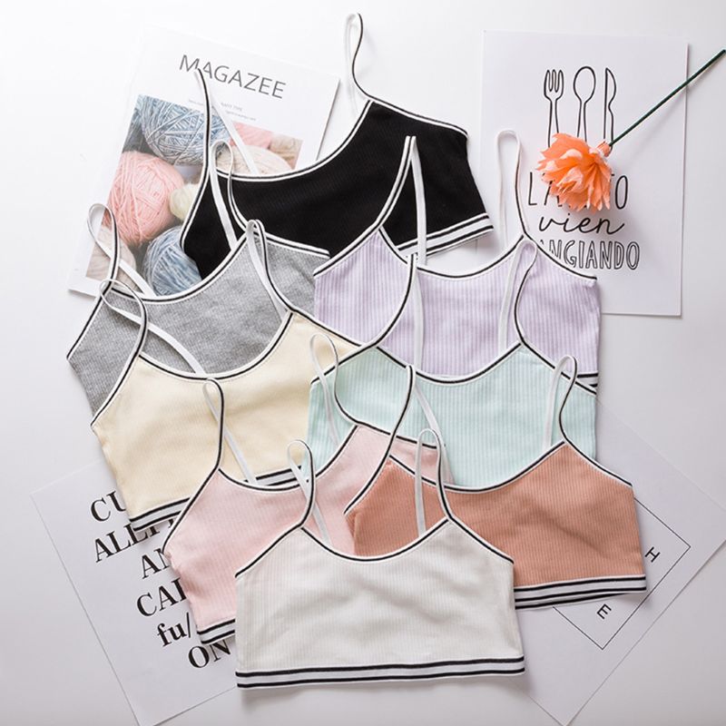 Tenåringer pubertet jente søt godteri farge sport trening bh undertøy stripet lappeteppe tråd ribbet trådløs bralette Vest 8-16t