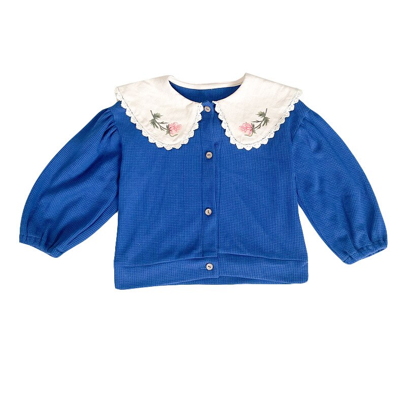 1650C cappotto da ragazza 2022 primavera nuovi vestiti per bambini coreani Cardigan lavorato a maglia in pizzo colletto rovesciato cappotto sottile Waffle