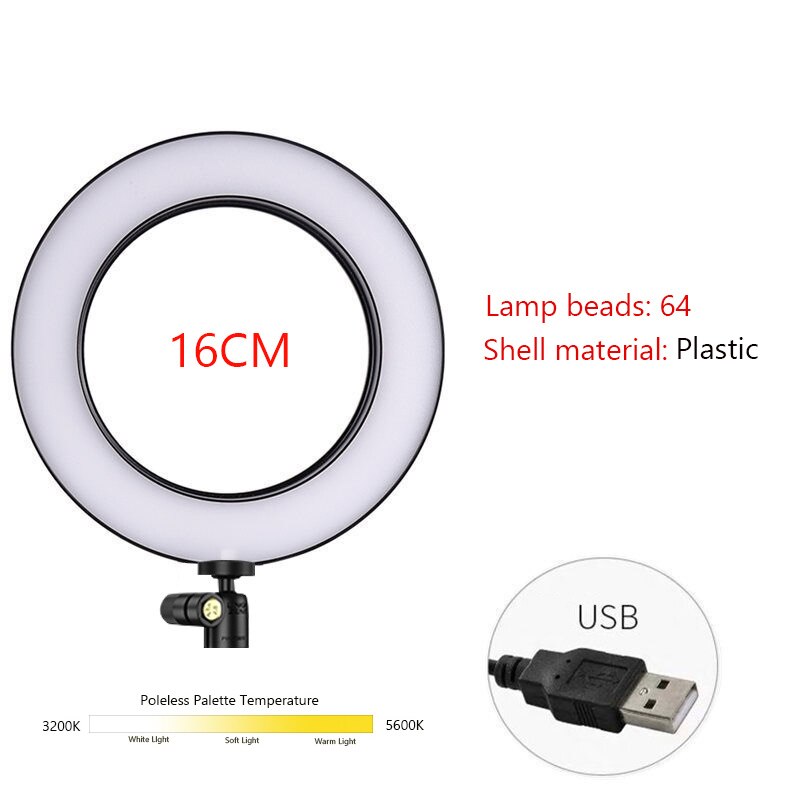 16/26/36cm led ringljus smink mobiltelefon mini kamera video fotografisk belysning selfie ljus studio ljus cirkel lampa: 16cm- plastskal