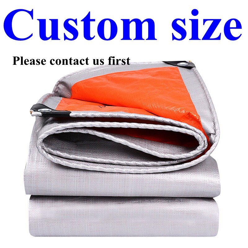 PE Tarpaulin Rainproof Cloth Shade Sail Outdoor Awning Camping Boat Truck Canopys Ground Sheet Waterproof Cloth Silver-Orange: Custom Size