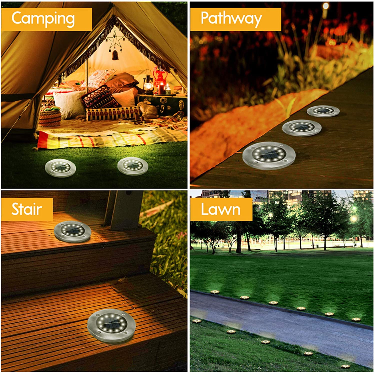 12Pack Solar Powered Ground Light Waterproof Garden Pathway Deck Lights With 8/12/16/20 LEDs Solar Lamp for Yard Driveway Lawn