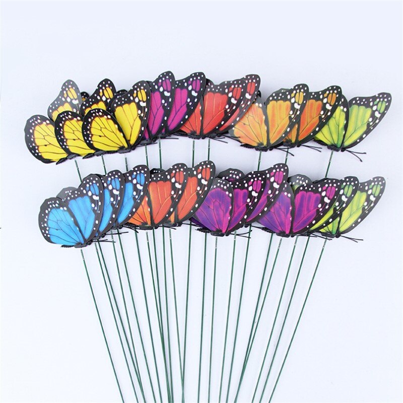 24PCS Kunstmatige Vlinder Dragonfly Simulatie Dier Stakes Tuin Yard Plant Gazon Decoratie Nep Vlinders Willekeurige Kleur